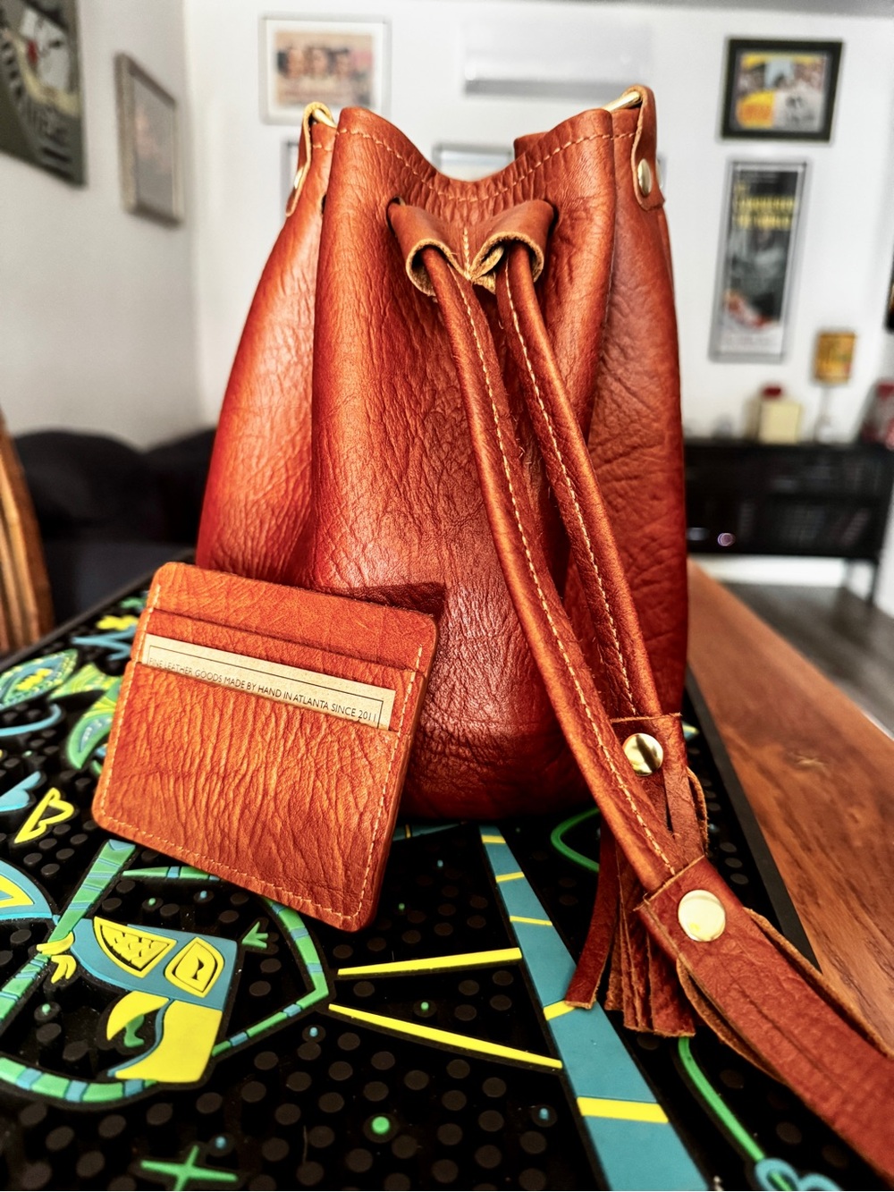 KMM & Co Tan Bison Mini Bucket Bag
